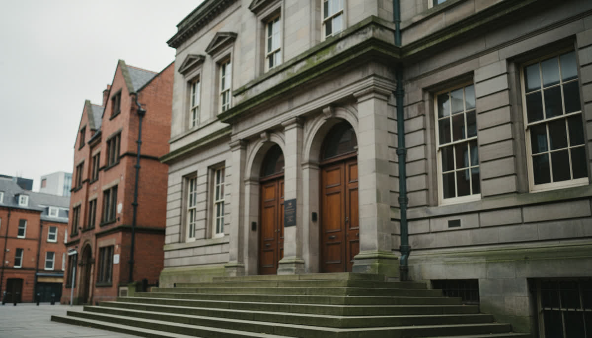 A county court building on an overcast day
