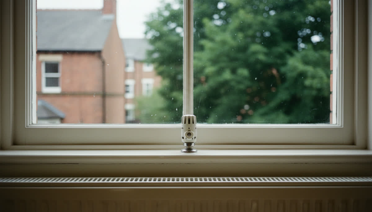 A thermostatic valve on a radiator
