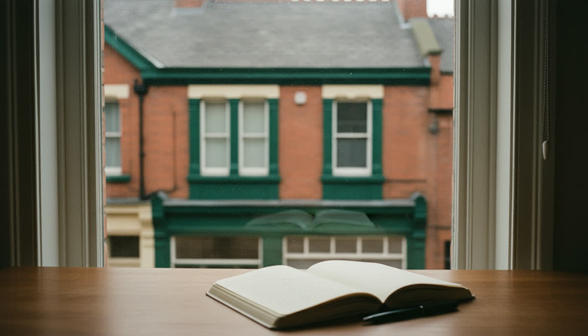 An open diary and pen on a desk