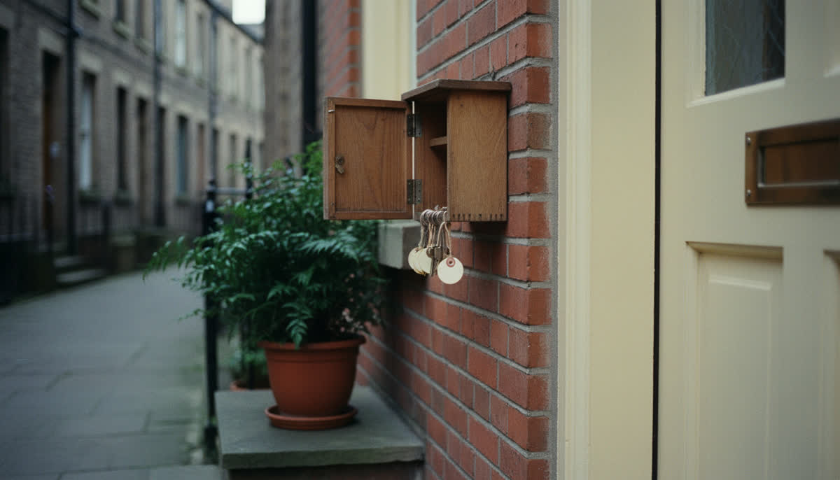 A key lockbox beside a front door